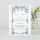 Invitation Mariage Vintage bleu (Debout devant)