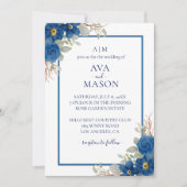 Invitation mariage vintage bleu aquarelle (Devant)