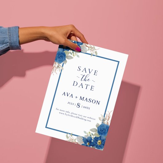 Invitation mariage vintage bleu aquarelle