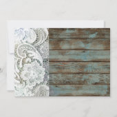 Invitation mariage vintage bleu bois de grange dentelle campa (Dos)