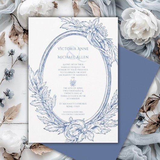 Invitation Mariage vintage Bleu Élégant