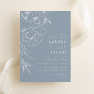Invitation Mariage Vintage Bleu et Blanc Floral de Style Côti
