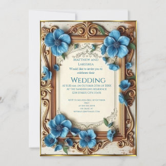 Invitation Mariage Vintage Bleu Fleuriste français Belle