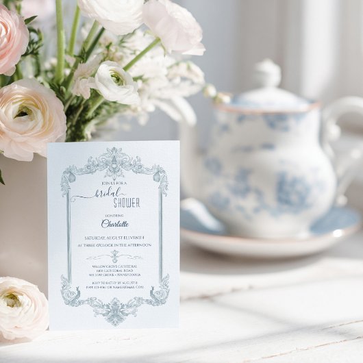 Invitation Mariage Vintage Bleu Français