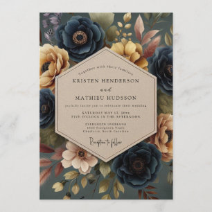 Invitation Mariage Vintage Bleu Nuit Atmosphérique