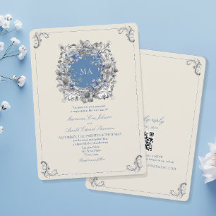 Invitation Mariage Vintage Bleu Poussiéreux