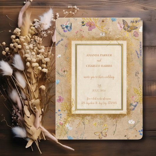 Invitation Mariage vintage Boho Butterfly Garden