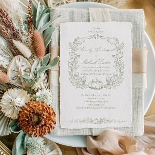 Invitation Mariage Vintage Botanique Automne Chêne & Citrouil