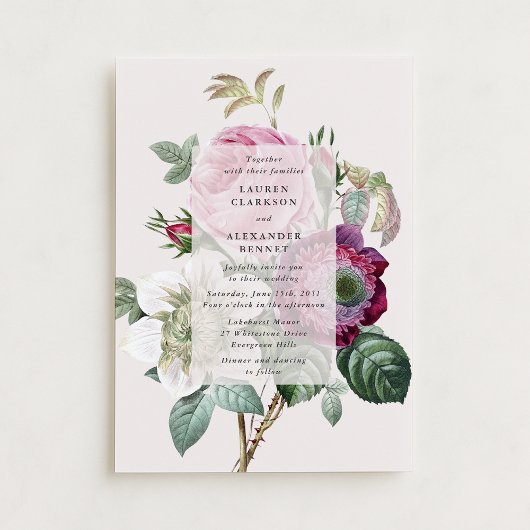 Invitation mariage vintage botanique blanc cassé
