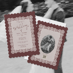 Invitation Mariage Vintage Bourgogne Dentelle de Doily