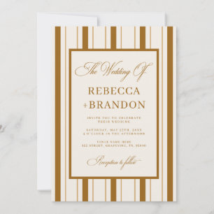 Invitation Mariage Vintage Brun Rayures Code QR