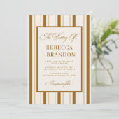 Invitation Mariage Vintage Brun Rayures Code QR (Debout devant)