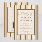 Invitation Mariage Vintage Brun Rayures Code QR (Devant / Derrière)