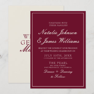 Invitation Mariage Vintage Burgundy & Crème Classe Argent Anc