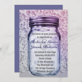 Invitation mariage vintage campagne dentelle violet pot mason (Devant / Derrière)