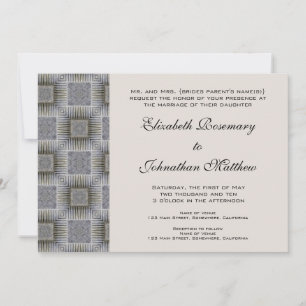 Invitation Mariage Vintage, Carrés et Rayures Grises Rétro