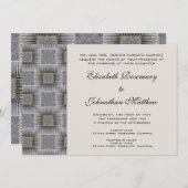 Invitation Mariage vintage, Carrés gris rétro et rayures (Devant / Derrière)