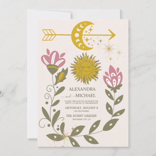 Invitation Mariage vintage céleste (Devant)