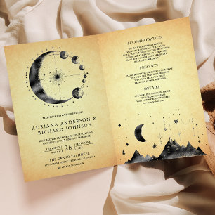 Invitation Mariage Vintage Céleste Phases de la Lune Croissan
