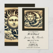 Invitation Mariage Vintage Céleste Soleil et Lune (Devant / Derrière)