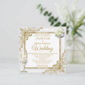 Invitation Mariage Vintage Champagne Gold Pearl Photo (Debout devant)