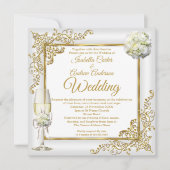 Invitation Mariage Vintage Champagne Gold Pearl Photo (Devant)