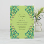 Invitation Mariage Vintage Chartreuse Feuille Aqua (Debout devant)