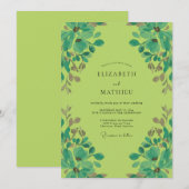 Invitation Mariage Vintage Chartreuse Feuille Aqua (Devant / Derrière)