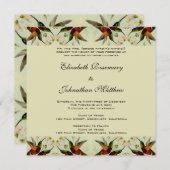 Invitation Mariage vintage, colibris et fleurs (Devant / Derrière)