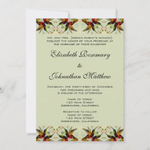 Invitation Mariage Vintage, Colibris et Fleurs