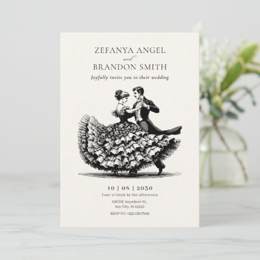 Invitation mariage vintage couple dansant (Debout devant)