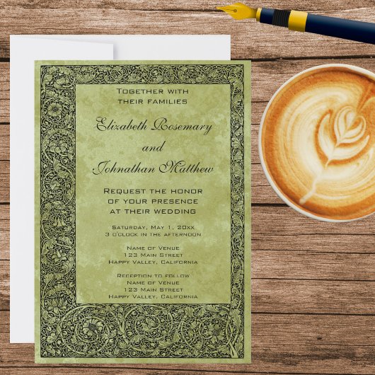 Invitation Mariage Vintage, Couronne de fleurs victorienne