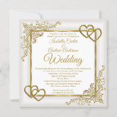 Invitation Mariage Vintage Cream White Gold Hearts Photo (Devant)