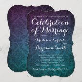 Invitation Mariage Vintage Damask Purple Aqua Ombre (Devant / Derrière)