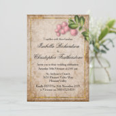 Invitation Mariage vintage de baies roses (Debout devant)