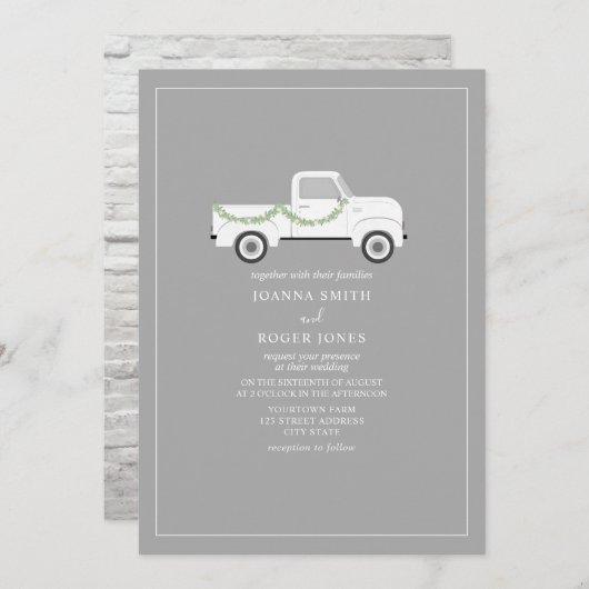 Invitation Mariage Vintage de camion blanc (Devant / Derrière)