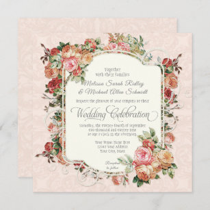 Invitation Mariage vintage de carré de bouquet floral de rose