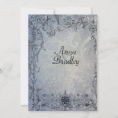 Invitation Mariage vintage de damassé minable bleue de (Dos)