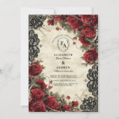 Invitation Mariage vintage de dentelle rouge et noire (Devant)