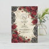 Invitation Mariage vintage de dentelle rouge et noire (Debout devant)