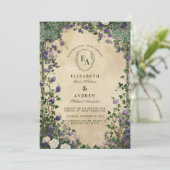 Invitation Mariage vintage de fleurs violettes (Debout devant)