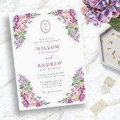 Invitation Mariage vintage de fleurs violettes