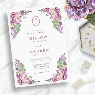 Invitation Mariage vintage de fleurs violettes