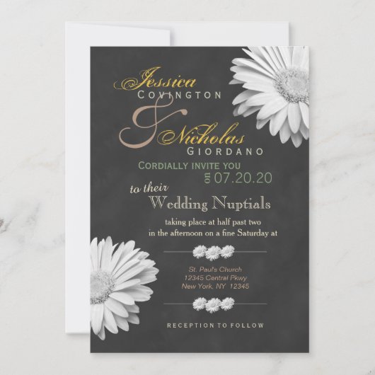 Invitation Mariage Vintage de Gerbera Floral (Devant)