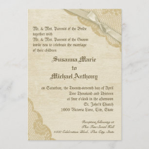 Invitation Mariage vintage dentelle et arc