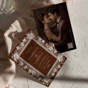 Invitation Mariage Vintage Dentelle Marron Chocolat Ancien Ar