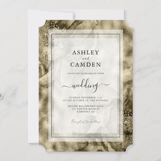 Invitation Mariage vintage doré (Devant)