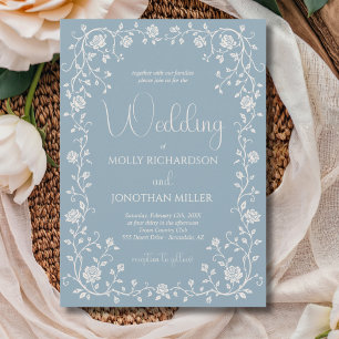 Invitation Mariage Vintage Dusty Blue Rose Vine