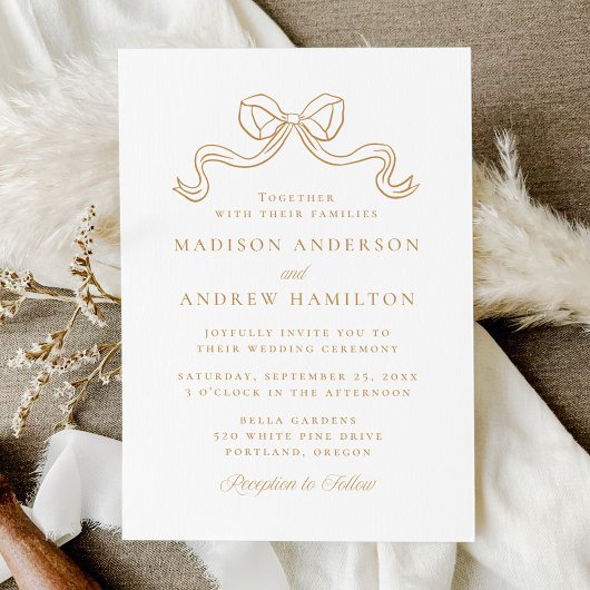 Invitation Mariage vintage Elegance Gold Bow