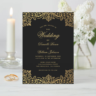 Invitation Mariage Vintage Élégant à l'encre noire et or anti
